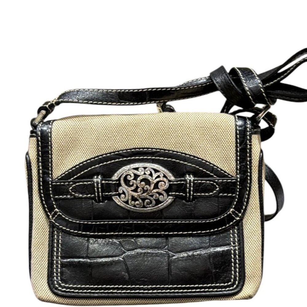 Brighton Canvas & Croc Embossed Leather Crossbody Purse